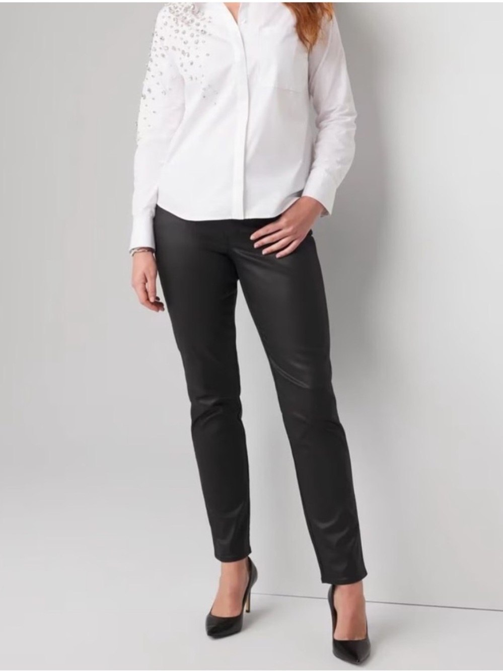 Zara Women’s “High-Rise Slim” Straight Leg Coated Jean in Black Size 4